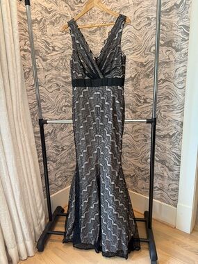JS Collections Black Lace Maxi Gown with V-Neck